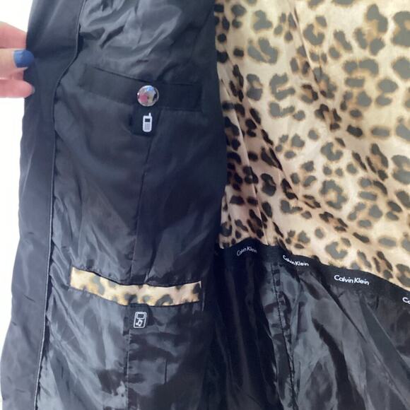 Calvin Klein Black Down Puffer Coat Hooded Large Black Leopard Print Lining Warm - Picture 5 of 13